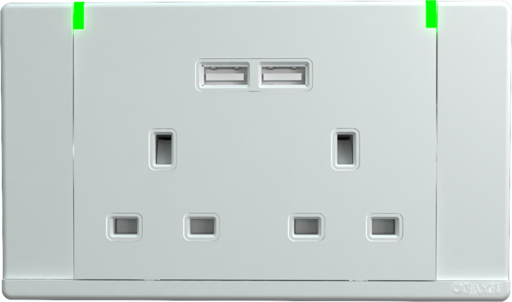 ODESSA 13Amp. 250V Twin Switched Socket Outlet with Indicator + 4. 2A USB White