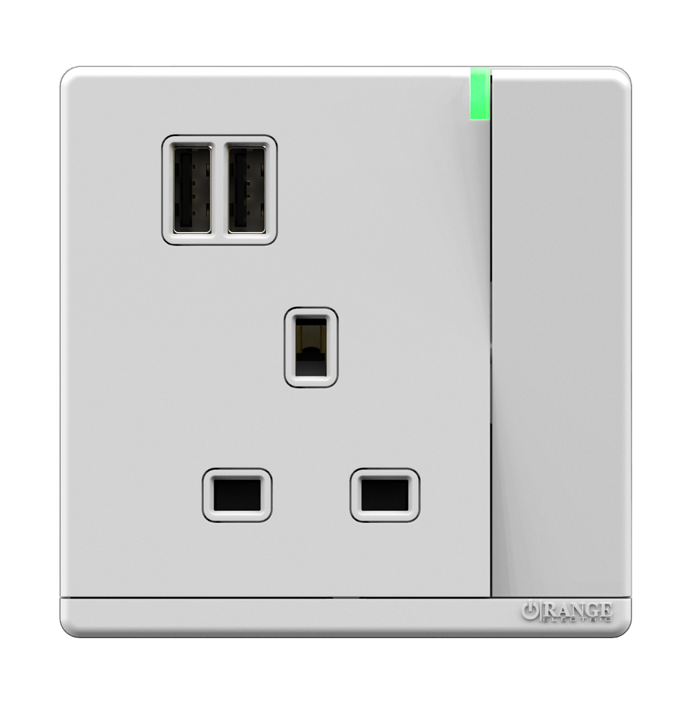 ODESSA 13Amp. 250V Single Switched Socket Outlet with Indicator + 3.4 USB White