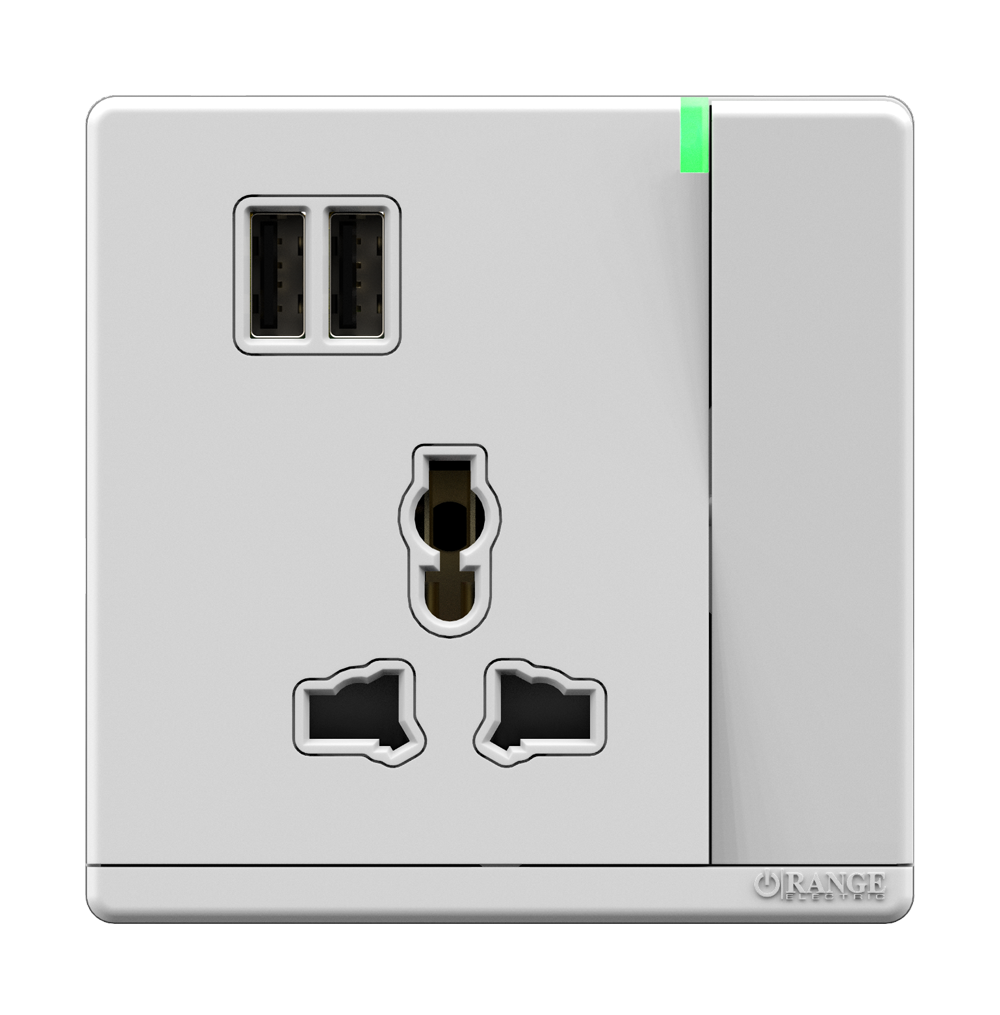 ODESSA 13Amp. 250V Single Multi Switched Socket Outlet with Indicator + 3.4 USB White