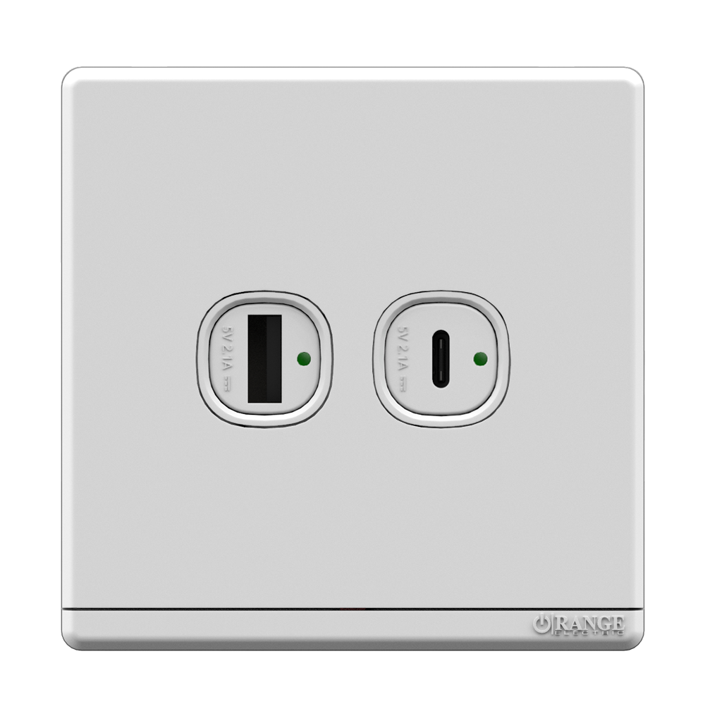 ODESSA 2.1Amp. Type-A + Type-C USB Charger Outlet White