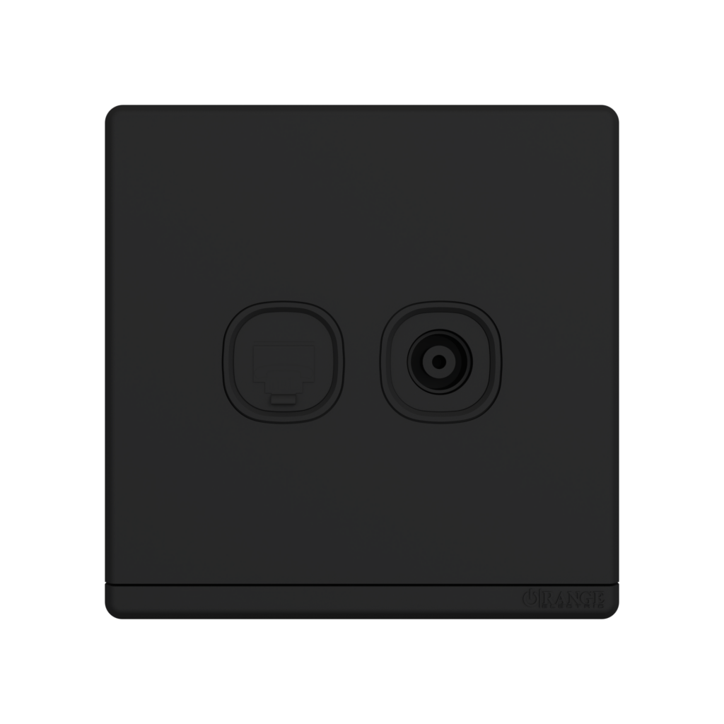 ODESSA 2Gang TV Co-Axial Outlet (75Ohm) + Telephone Outlet Black Matte