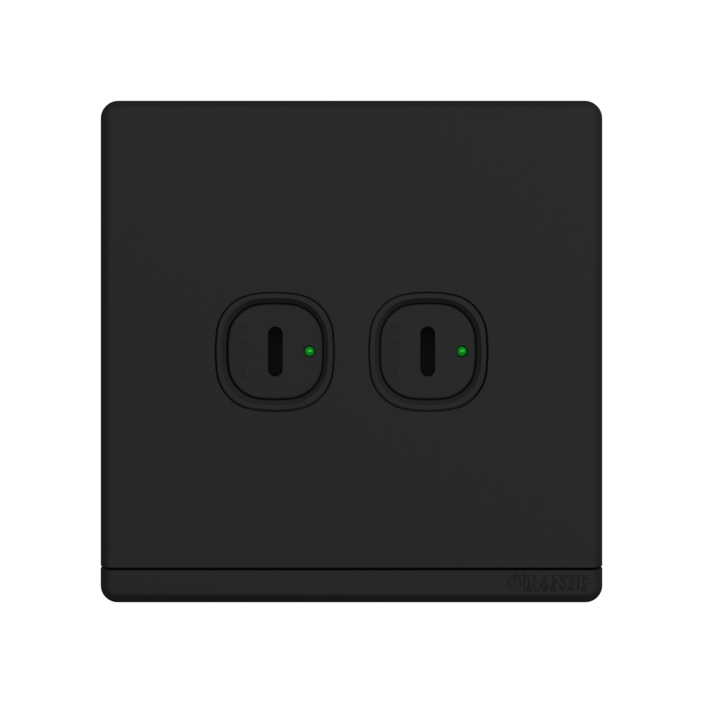 ODESSA 2.1Amp. 2Gang Type-C USB Charger Outlet Black Matte