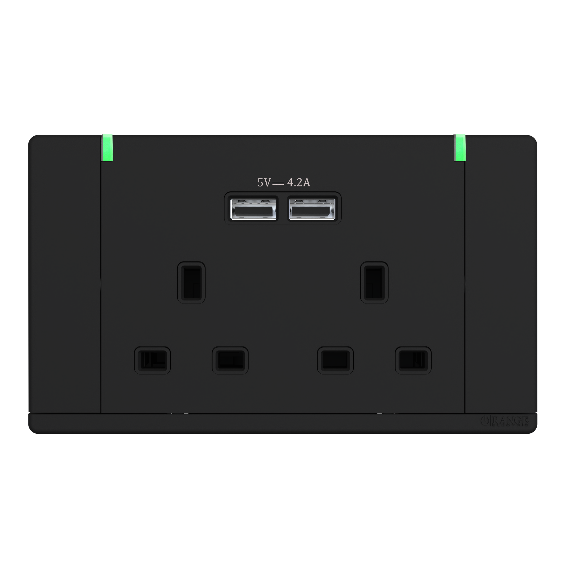 ODESSA 13Amp. 250V Twin Switched Socket Outlet with Indicator + 4. 2A USB Black Matte
