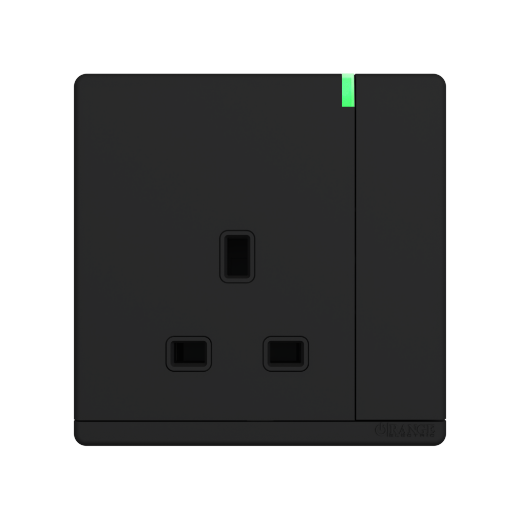 ODESSA 13Amp. 250V Single Switched Socket Outlet with Indicator Black Matte
