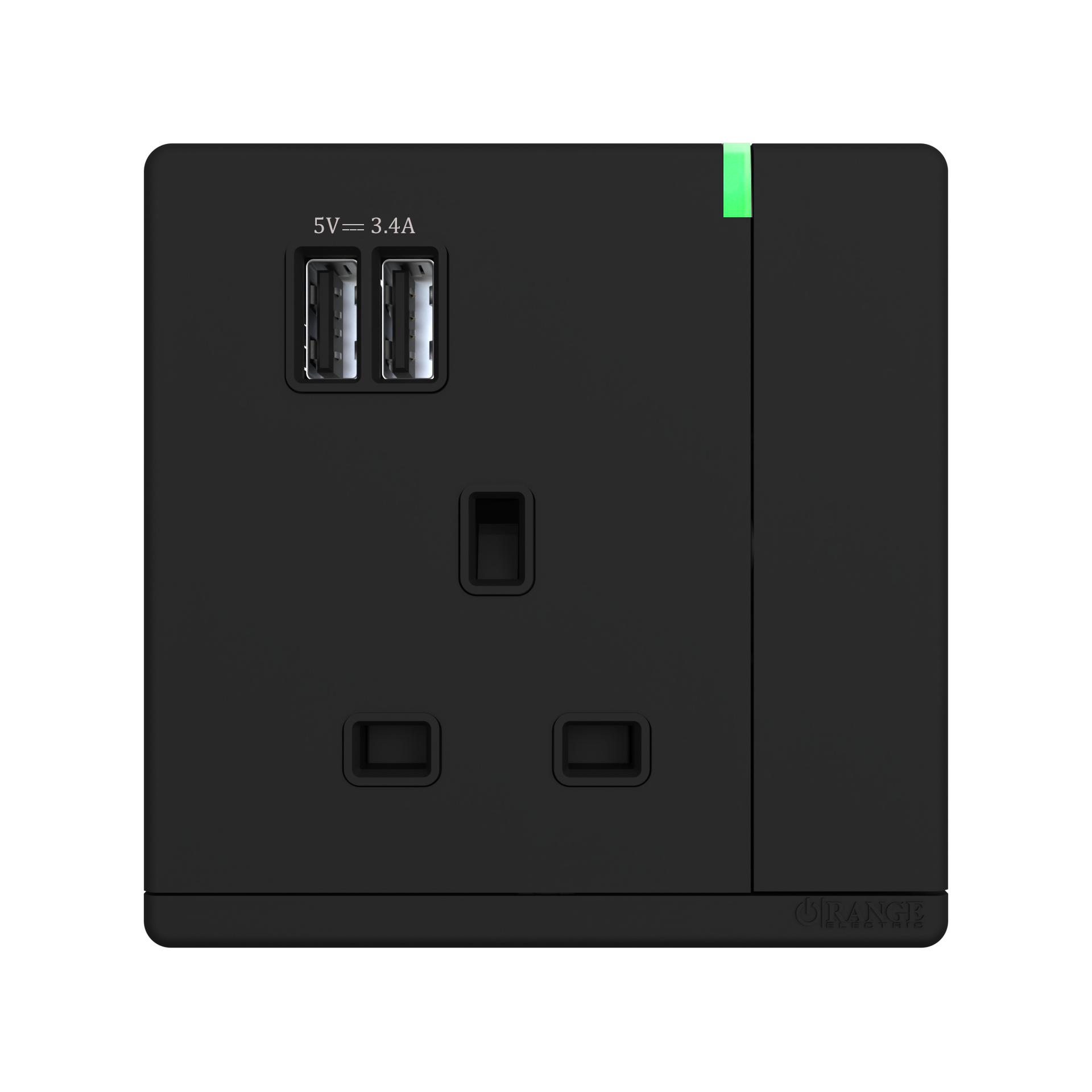 ODESSA 13Amp. 250V Single Switched Socket Outlet with Indicator + 3.4 USB Black Matte