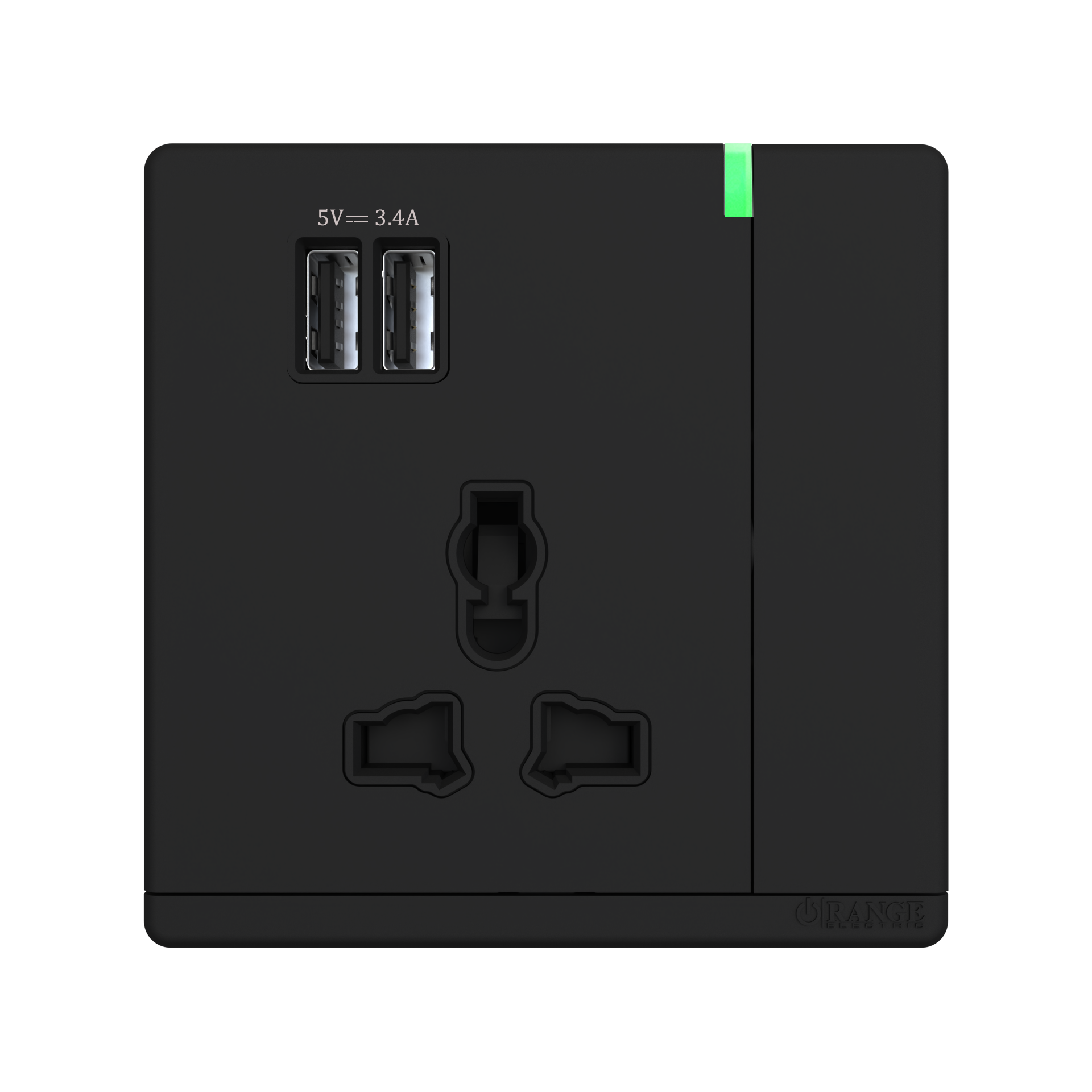 ODESSA 13Amp. 250V Single Multi Switched Socket Outlet with Indicator + 3.4 USB Black Matte