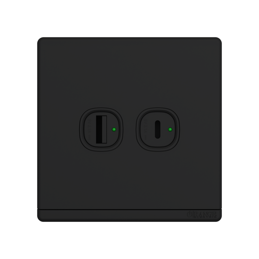ODESSA 2.1Amp. Type-A + Type-C USB Charger Outlet Black Matte