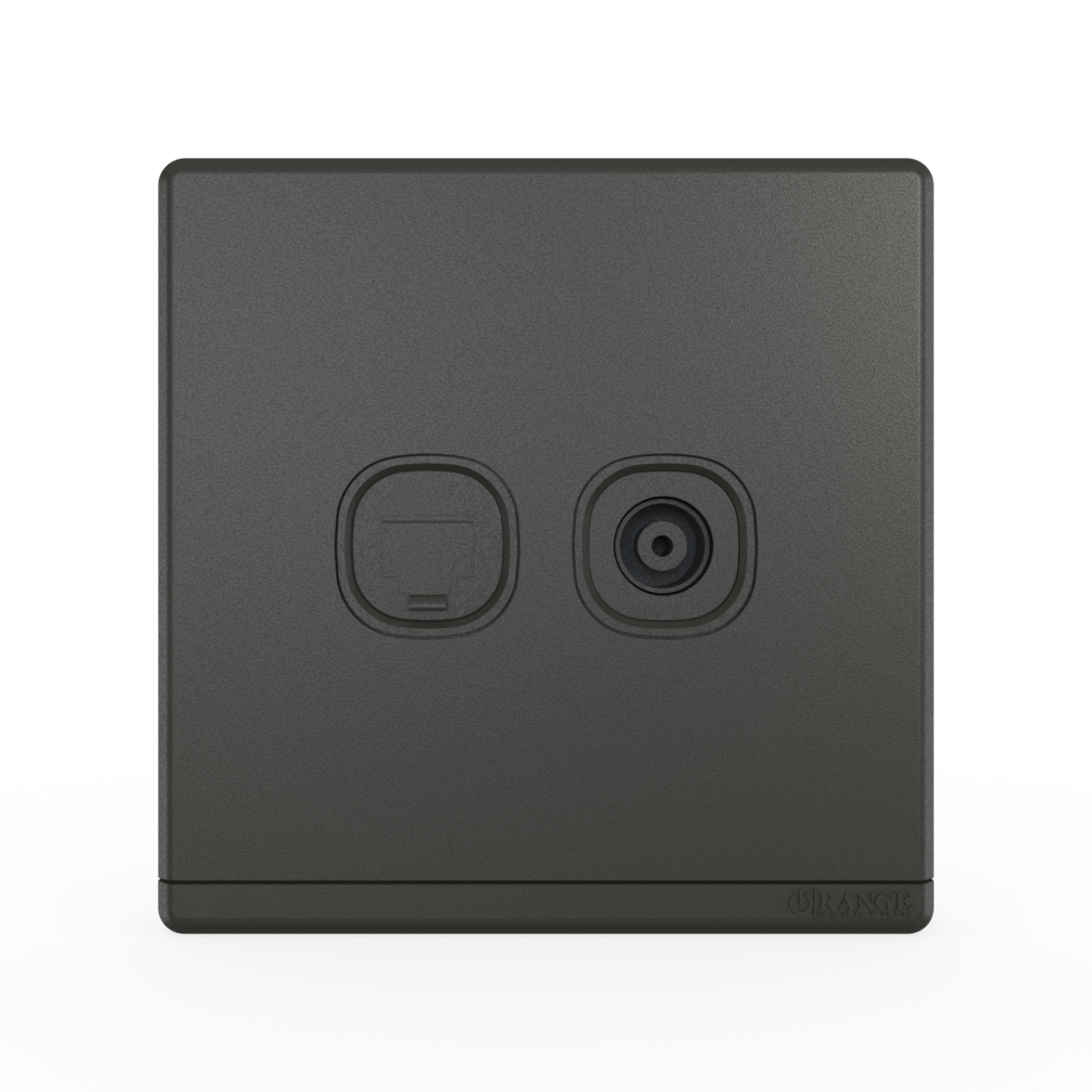 ODESSA 2Gang TV Co-Axial Outlet (75Ohm) + Telephone Outlet Pearl Gunmetal