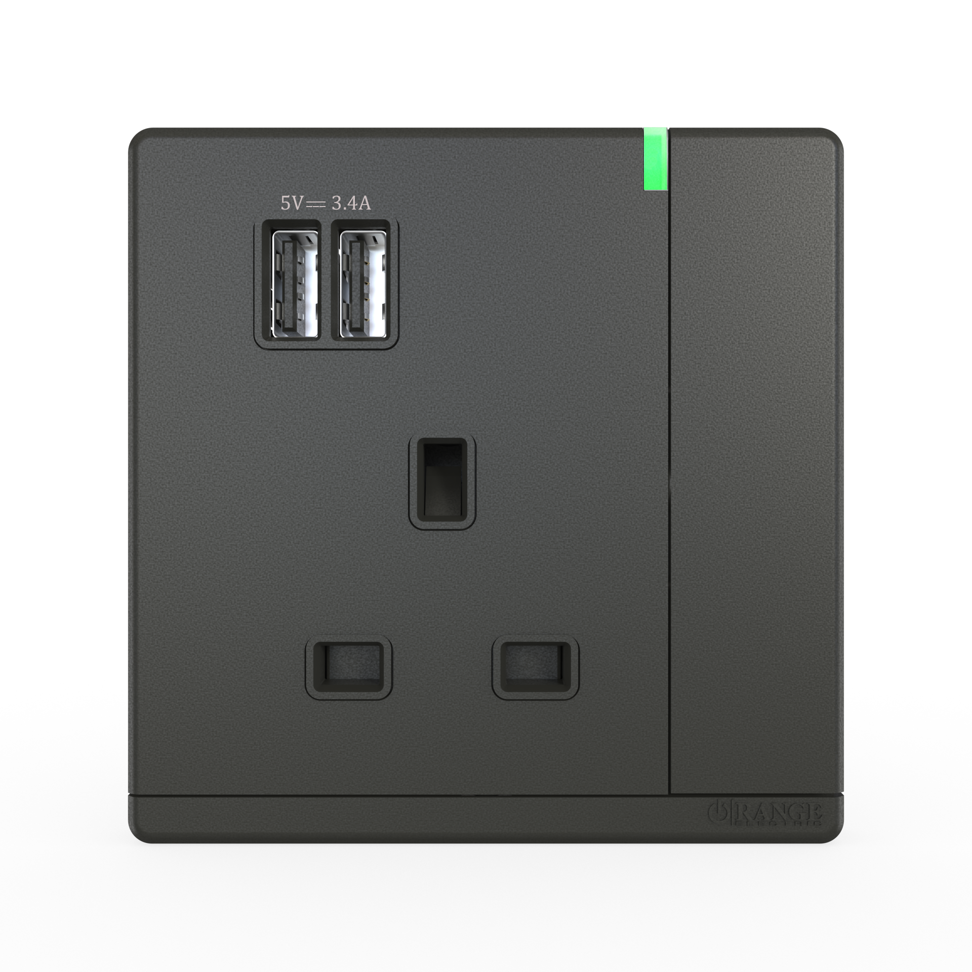ODESSA 13Amp. 250V Single Switched Socket Outlet with Indicator + 3.4 USB Pearl Gunmetal