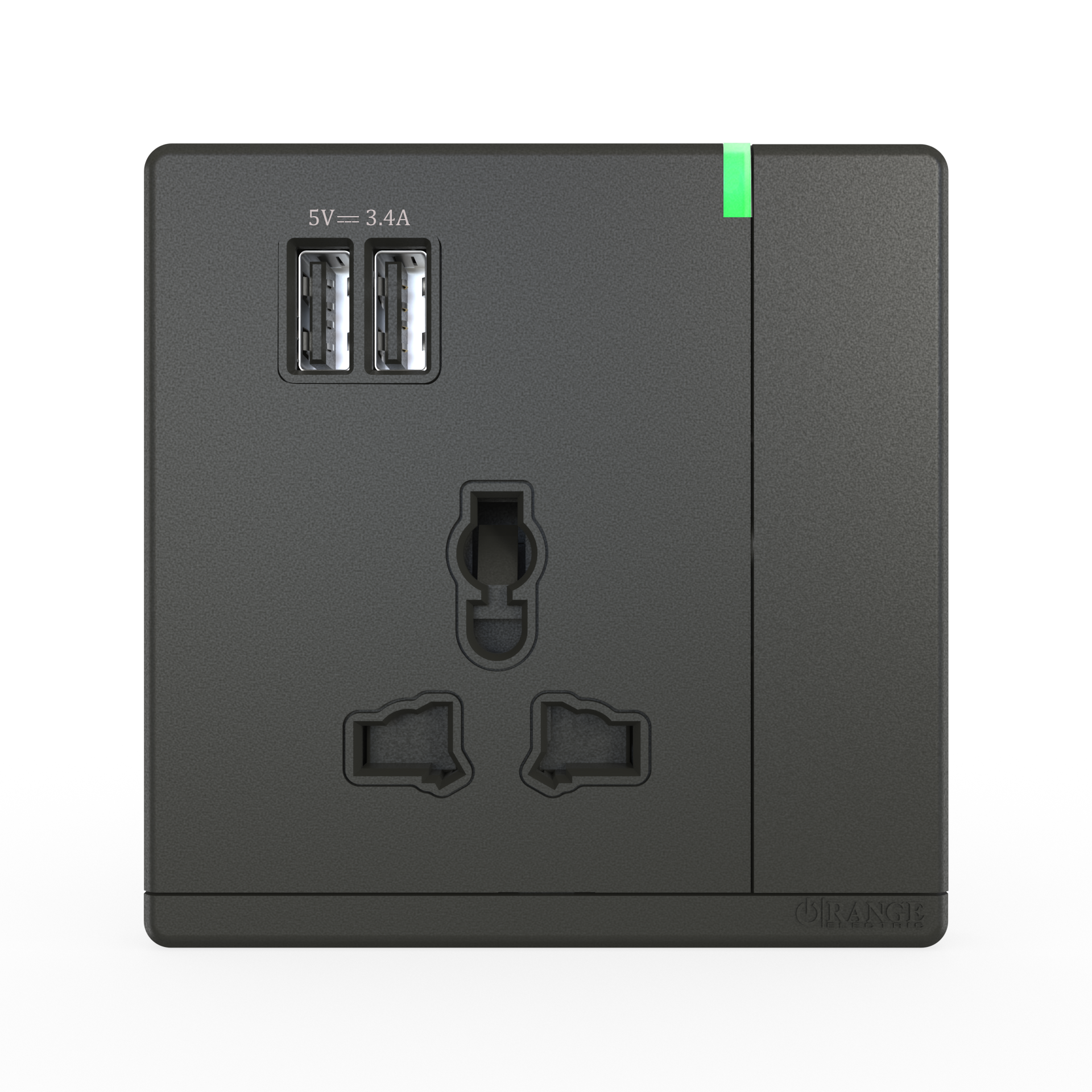 ODESSA 13Amp. 250V Single Multi Switched Socket Outlet with Indicator + 3.4 USB Pearl Gunmetal