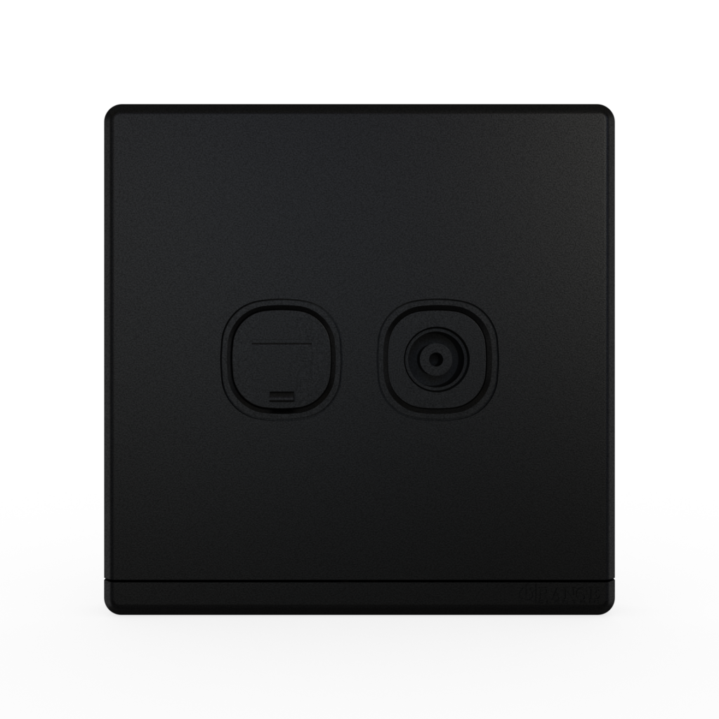 ODESSA 2Gang TV Co-Axial Outlet (75Ohm) + Telephone Outlet Pearl Black