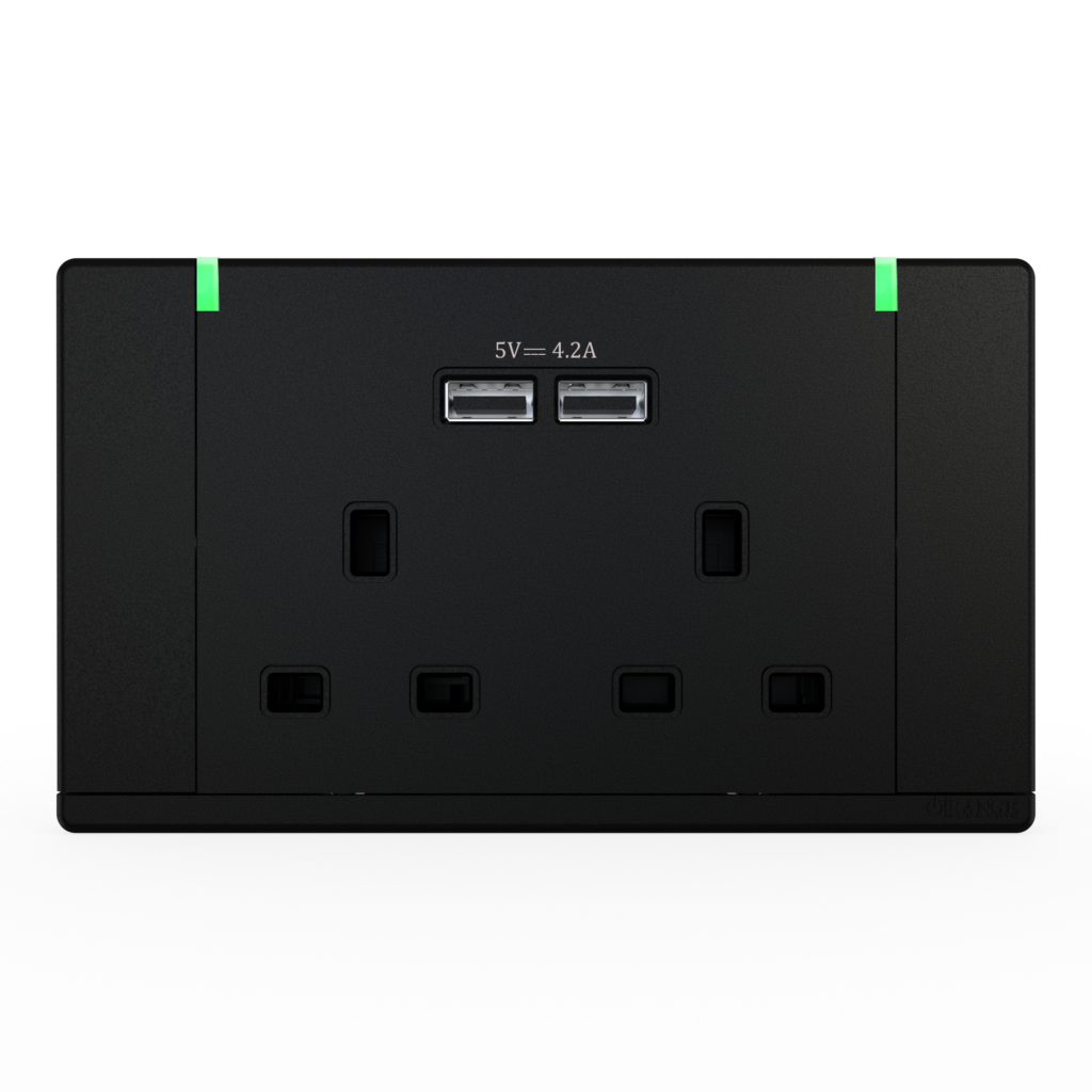 ODESSA 13Amp. 250V Twin Switched Socket Outlet with Indicator + 4. 2A USB Pearl Black