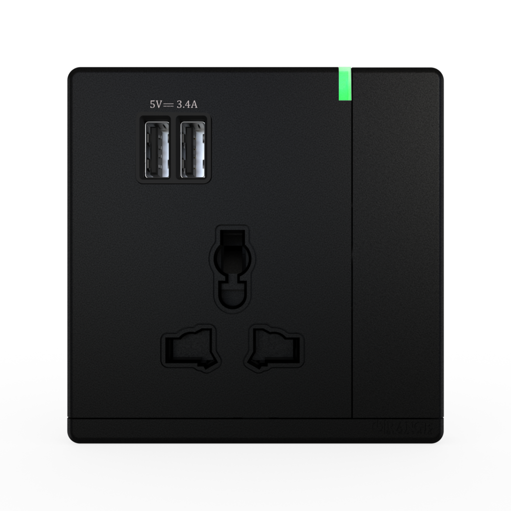 ODESSA 13Amp. 250V Single Multi Switched Socket Outlet with Indicator + 3.4 USB Pearl Black