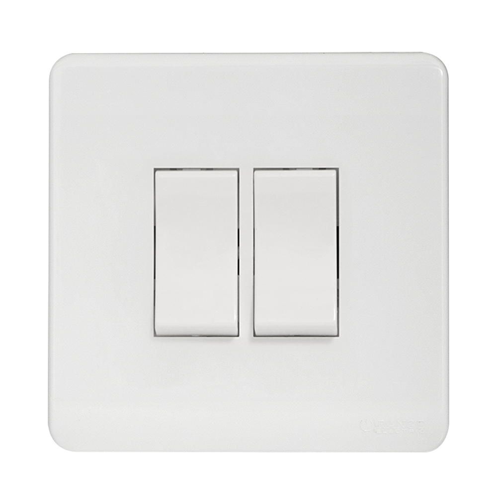 SCINTILLA 16Amp. 2Gang 1Way Switch White with White Surround