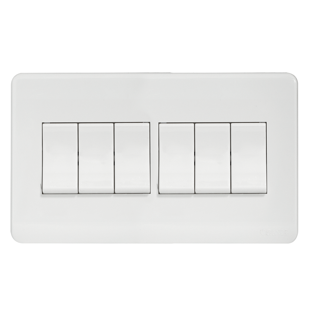 SCINTILLA 16Amp. 6Gang 2Way Switch White with White Surround