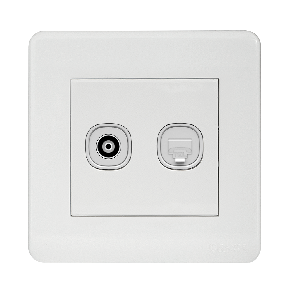 SCINTILLA 2Gang TV Co-Axial (75Ohm) + Telephone Outlet White with White Surround
