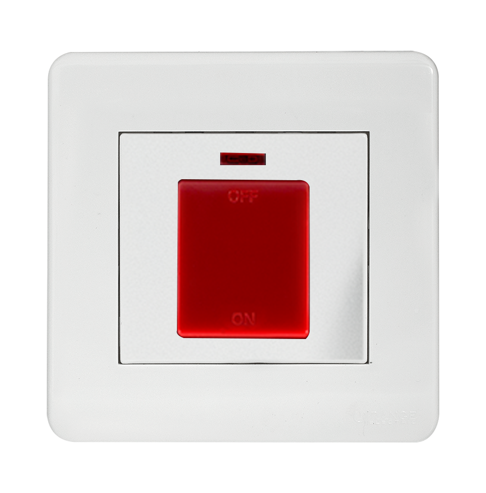 SCINTILLA 45Amp. Double Pole Switch with Indicator + Earth Bar White with White Surround