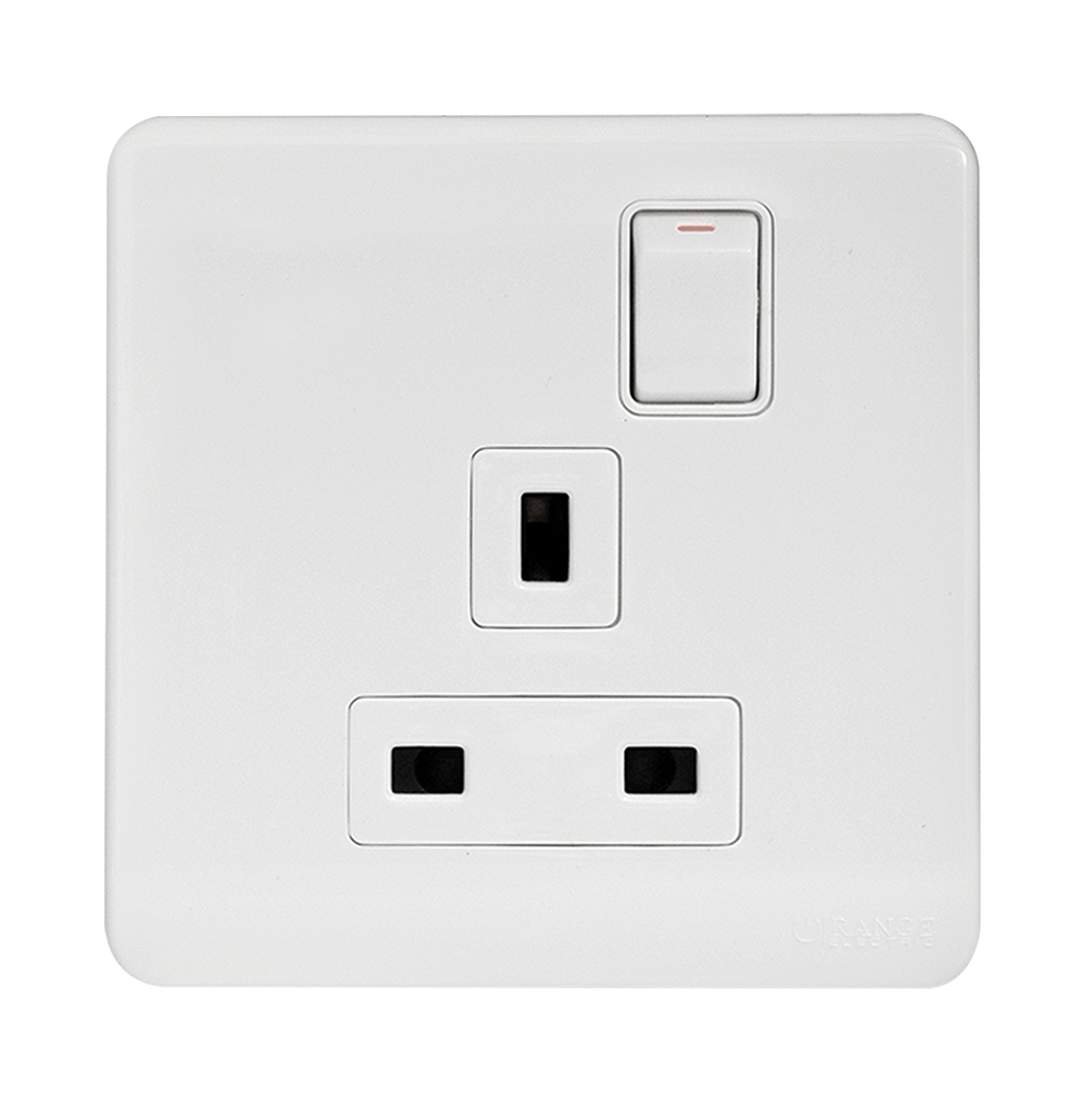 SCINTILLA 13Amp. Single Switched Socket Outlet White with White Surround