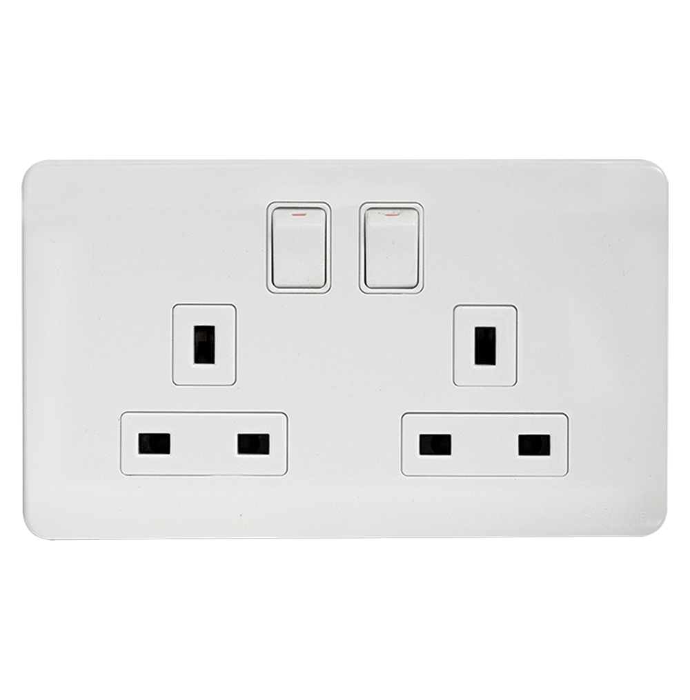 SCINTILLA 13Amp. Twin Switched Socket Outlet White with White Surround