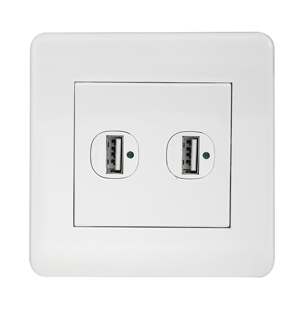 SCINTILLA 2.1Amp. 2Gang Type-A USB Charger Outlet White with White Surround