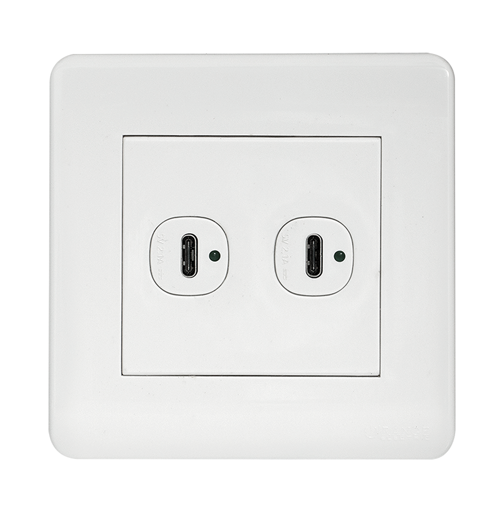 SCINTILLA 2.1Amp. 2Gang Type-C USB Charger Outlet White with White Surround