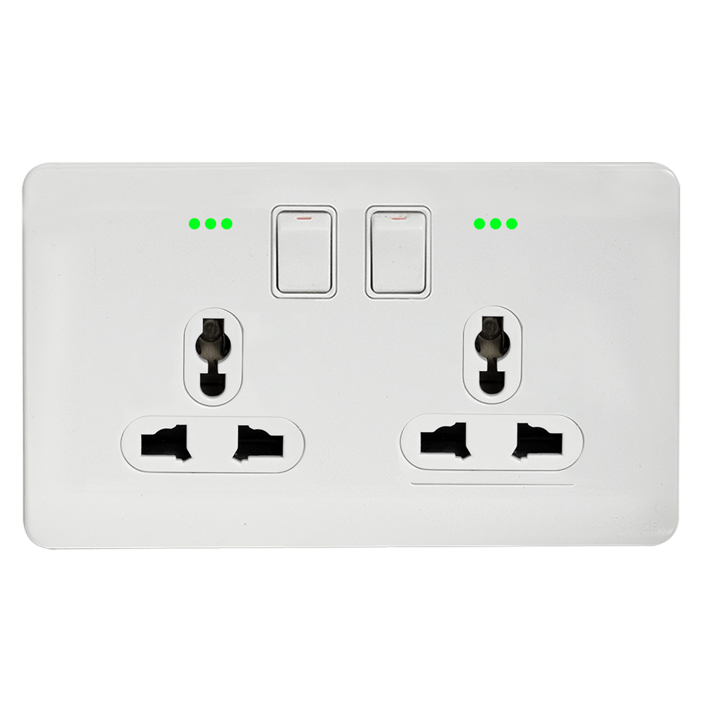 SCINTILLA 13Amp. Twin Multi Switched Socket Outlet with Indicator White with White Surround