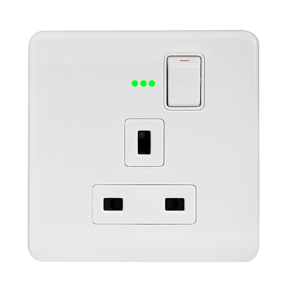 SCINTILLA 13Amp. Single Switched Socket Outlet with Indicator White with White Surround