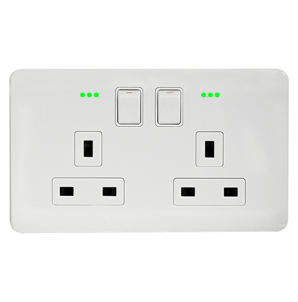SCINTILLA 13Amp. Twin Switched Socket Outlet with Indicator White with White Surround