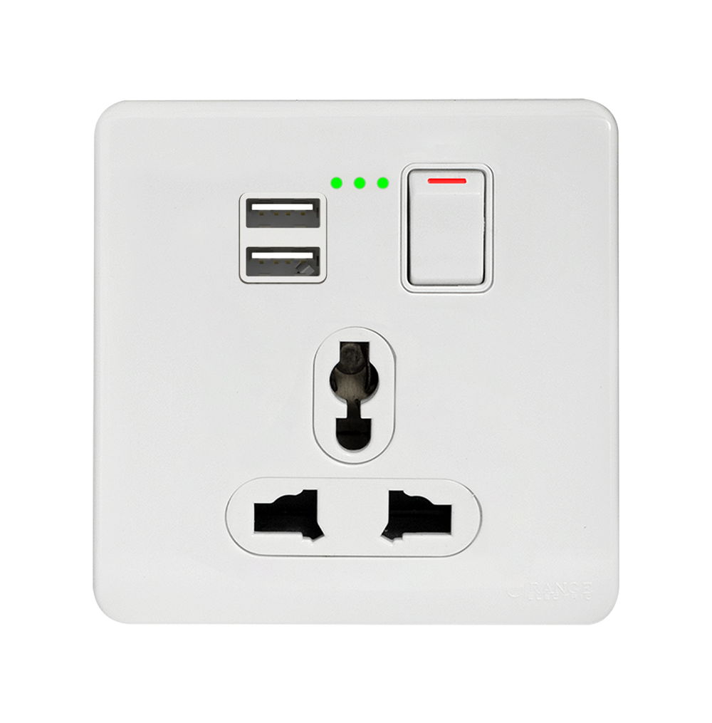 SCINTILLA 13Amp. Single Multi Switched Socket Outlet with Indicator + 3.4Amp. Type-A  USB White with White Surround
