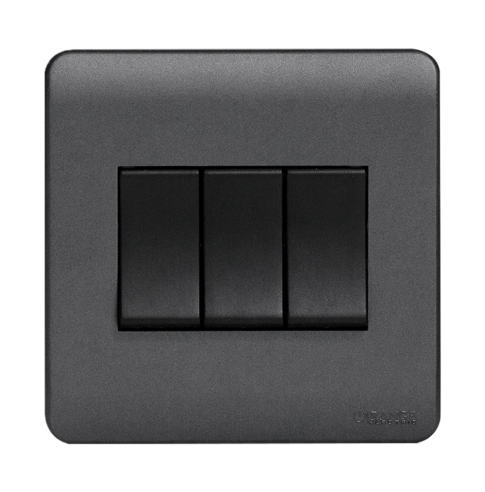 SCINTILLA 16Amp. 3Gang 1Way Switch B/Matte with GM/Matte Surround