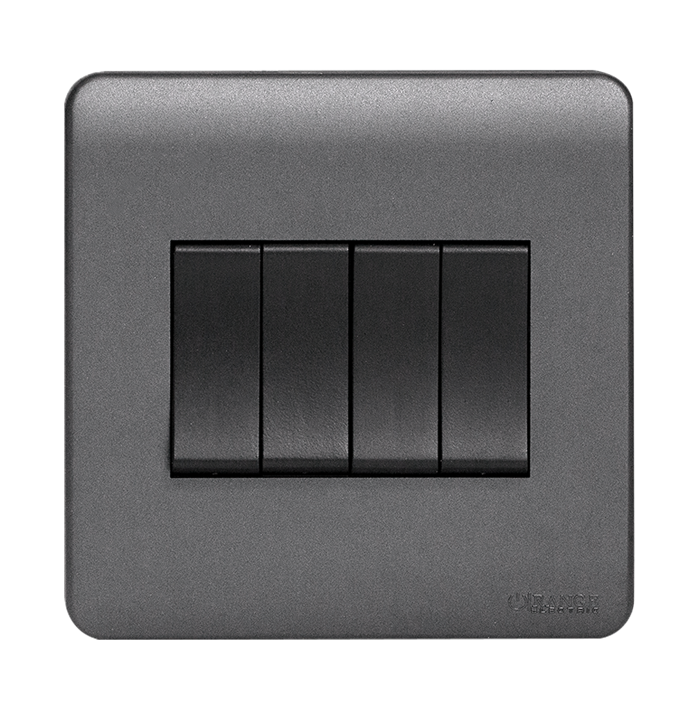 SCINTILLA 16Amp. 4Gang 1Way Switch B/Matte with GM/Matte Surround