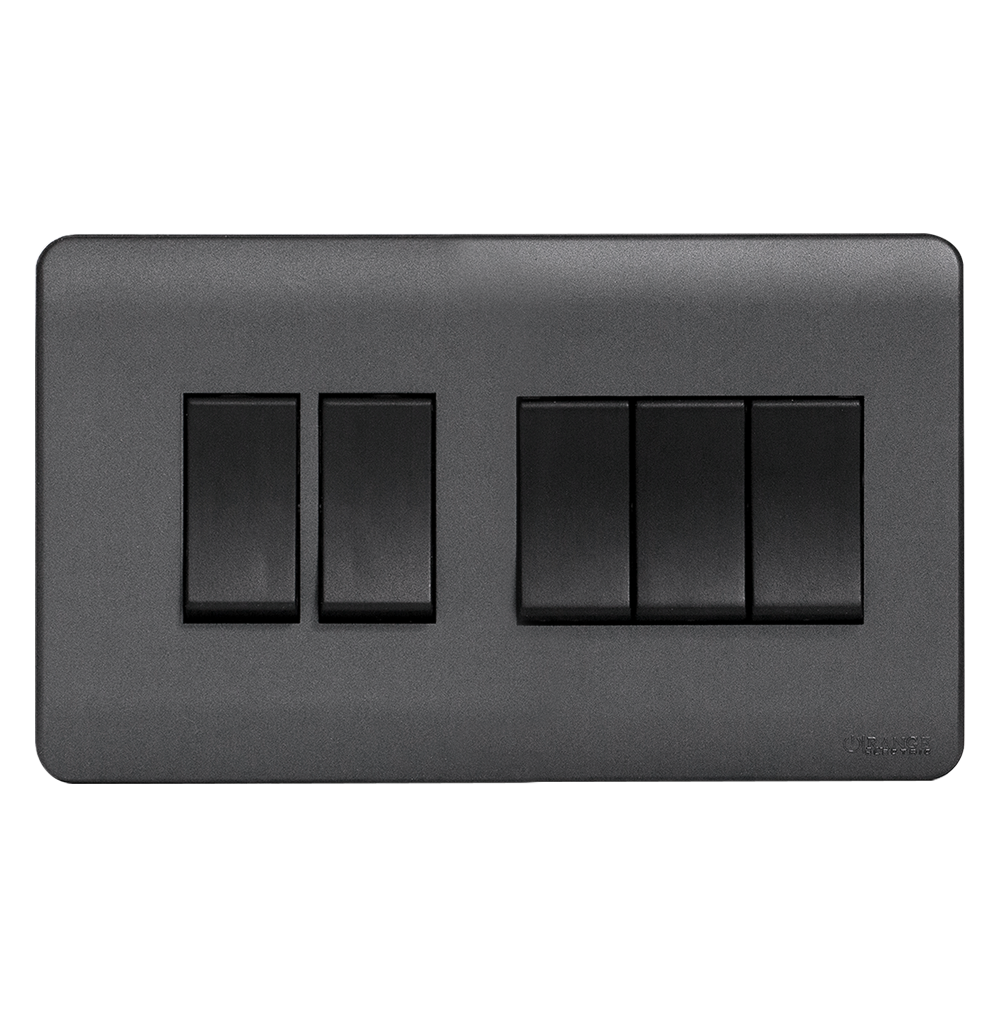 SCINTILLA 16Amp. 5Gang 1Way Switch B/Matte with GM/Matte Surround