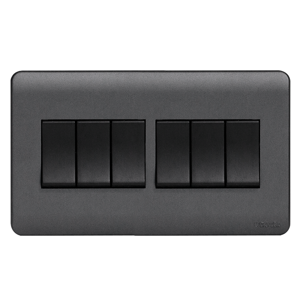 SCINTILLA 16Amp. 6Gang 1Way Switch B/Matte with GM/Matte Surround