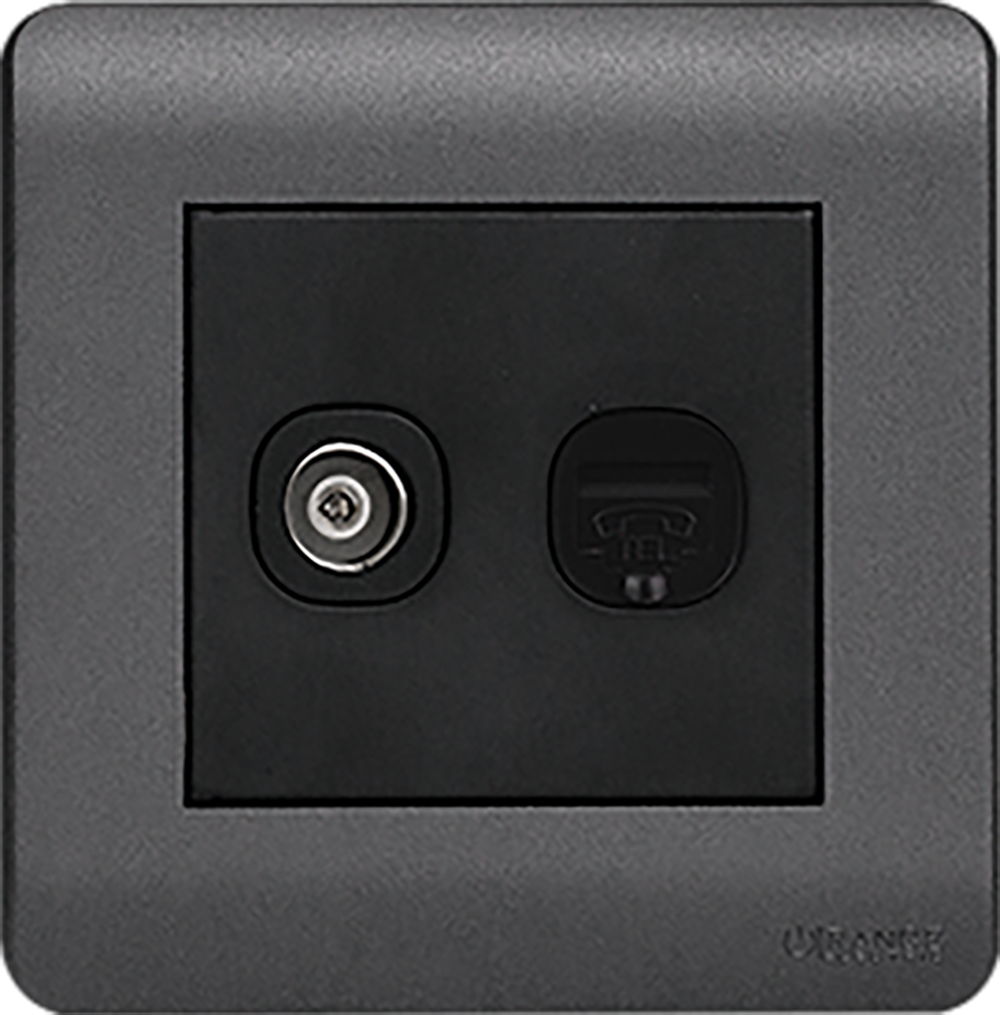 SCINTILLA 2Gang TV Co-Axial (75Ohm) + Telephone Outlet B/Matte with GM/Matte Surround