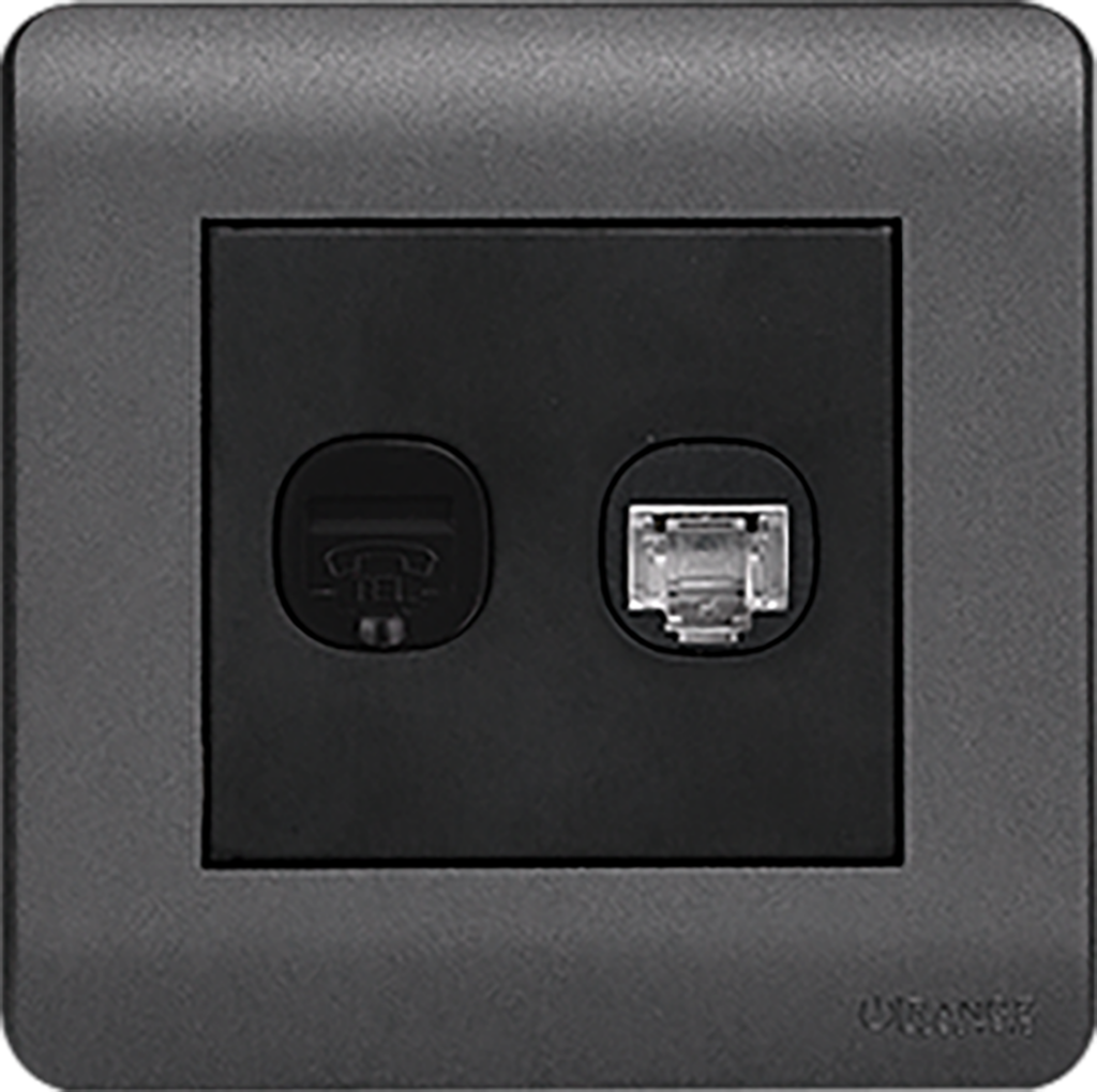 SCINTILLA 2Gang Telephone + Data Outlet B/Matte with GM/Matte Surround