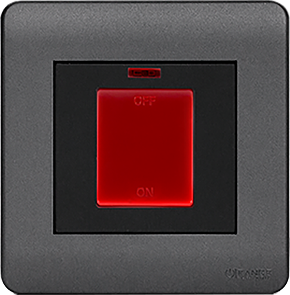 SCINTILLA 45Amp. Double Pole Switch with Indicator + Earth Bar B/Matte with GM/Matte Surround