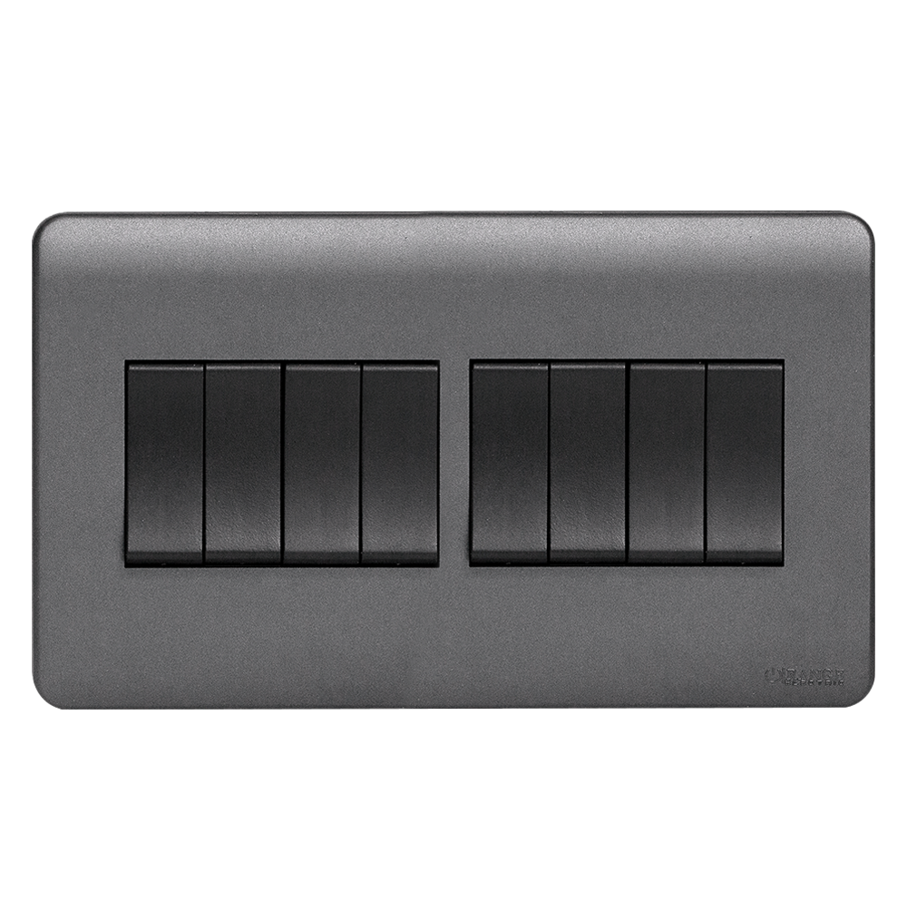 SCINTILLA 16Amp. 8Gang 1Way Switch B/Matte with GM/Matte Surround