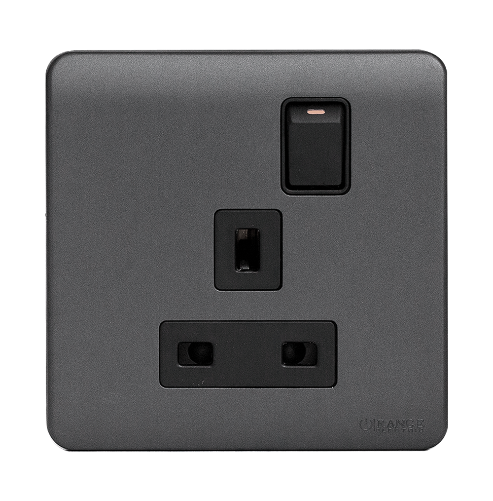 SCINTILLA 13Amp. Single Switched Socket Outlet B/Matte with GM/Matte Surround