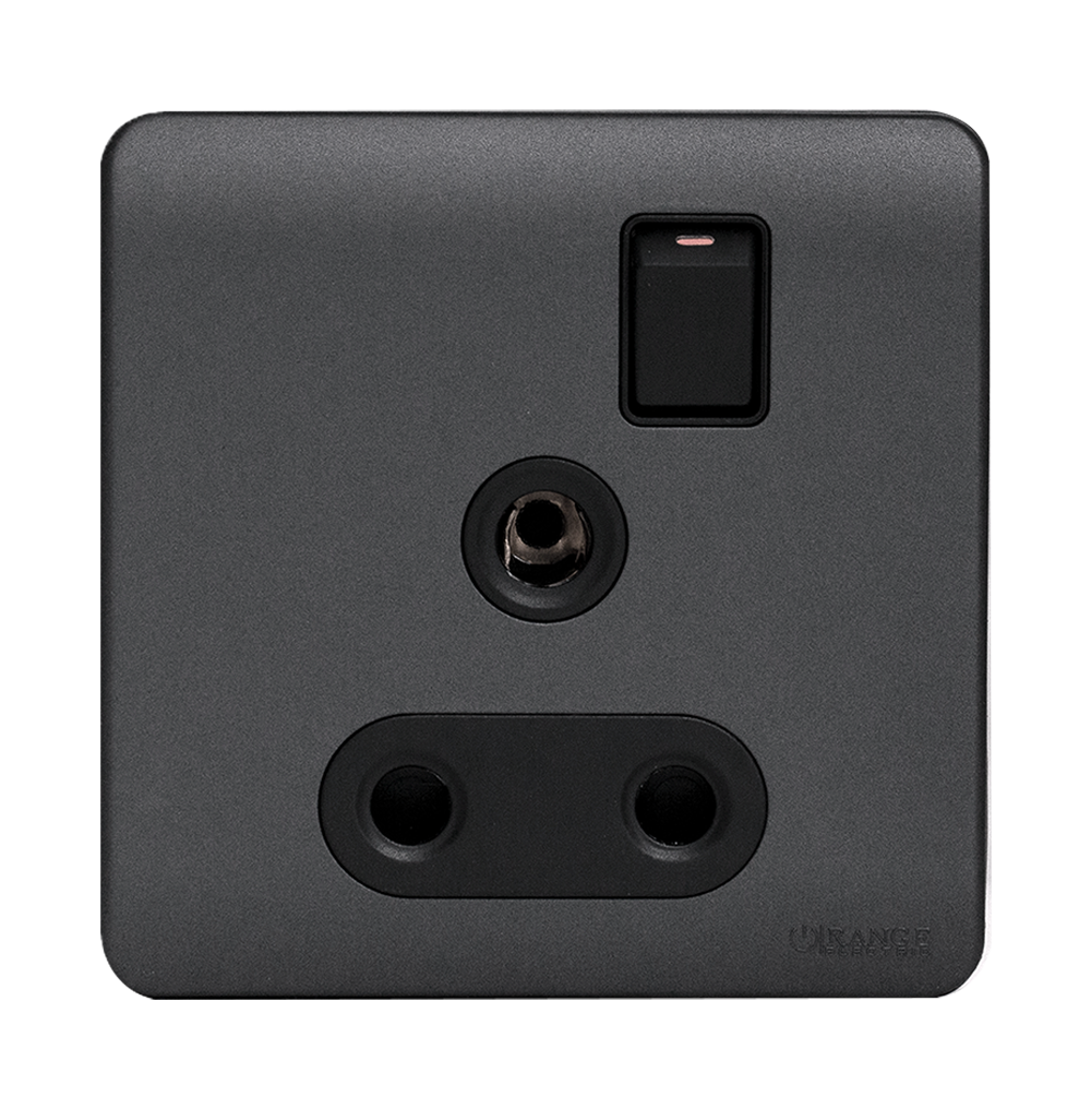 SCINTILLA 15Amp. Single Switched Socket Outlet B/Matte with GM/Matte Surround