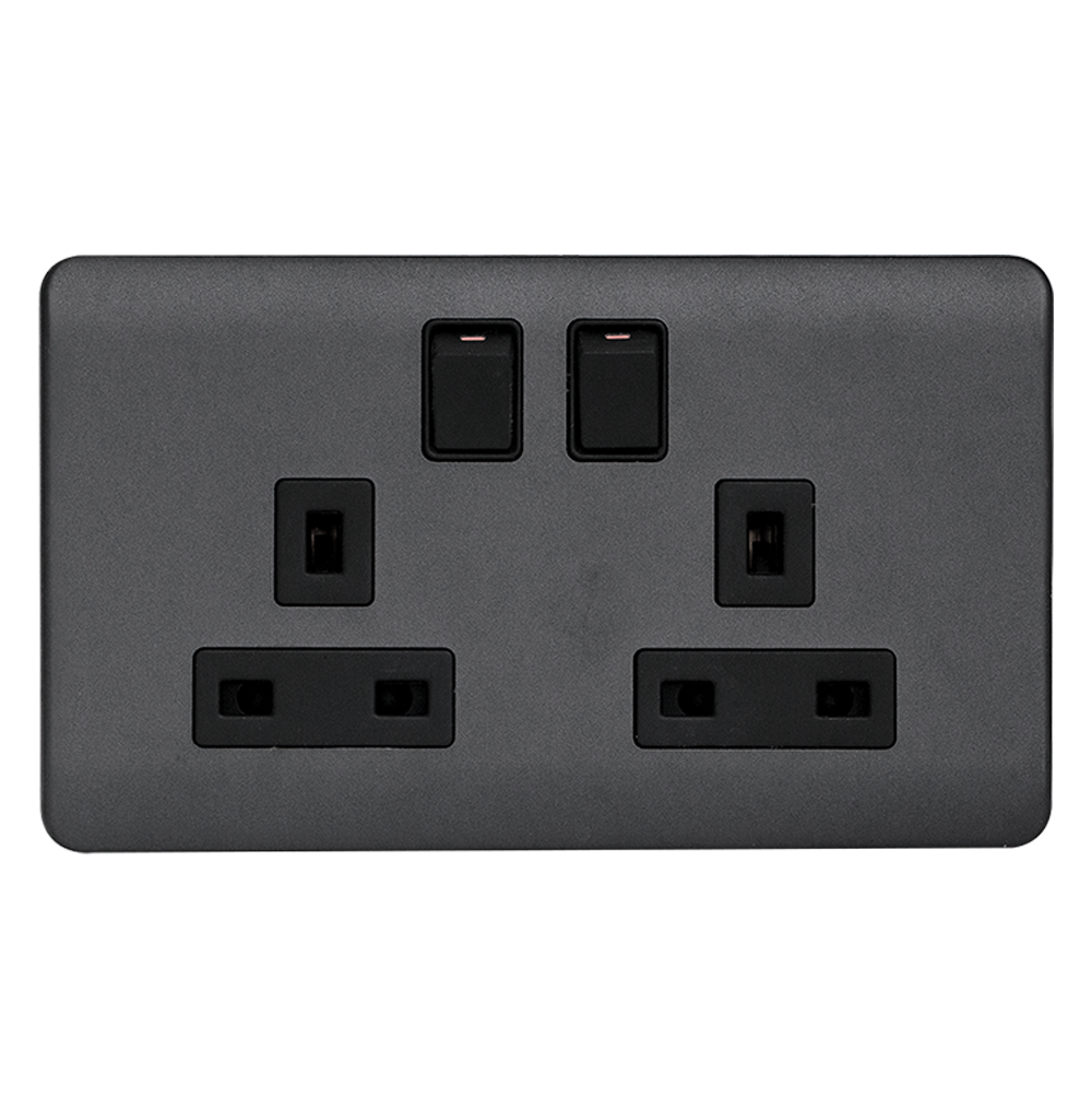 SCINTILLA 13Amp. Twin Switched Socket Outlet B/Matte with GM/Matte Surround