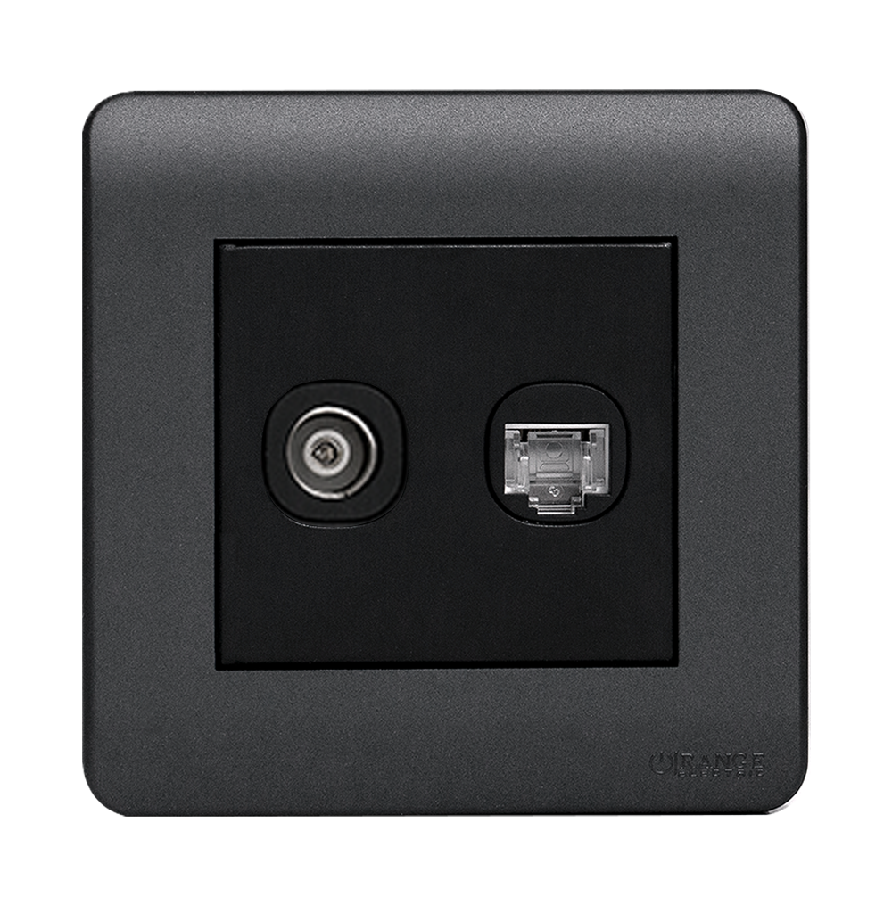 SCINTILLA 2Gang TV Co-Axial (75Ohm) + Data Outlet B/Matte with GM/Matte Surround