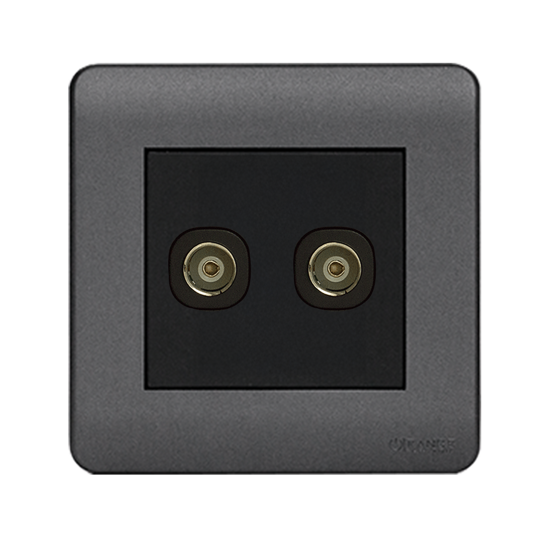 SCINTILLA 2Gang TV Co-Axial Outlet (75Ohm) B/Matte with GM/Matte Surround