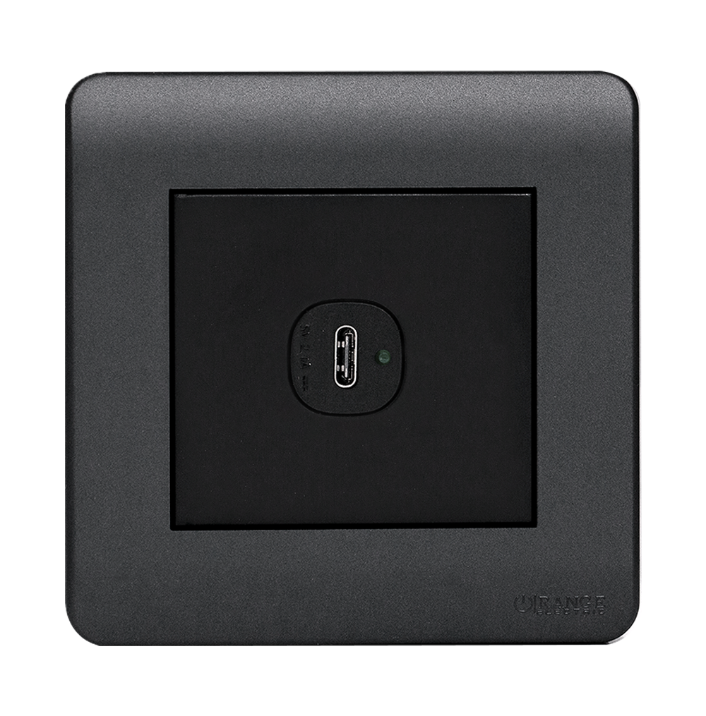 SCINTILLA 2.1Amp. 1Gang Type-C USB Charger Outlet B/Matte with GM/Matte Surround