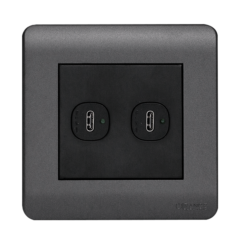 SCINTILLA 2.1Amp. 2Gang Type-C USB Charger Outlet B/Matte with GM/Matte Surround
