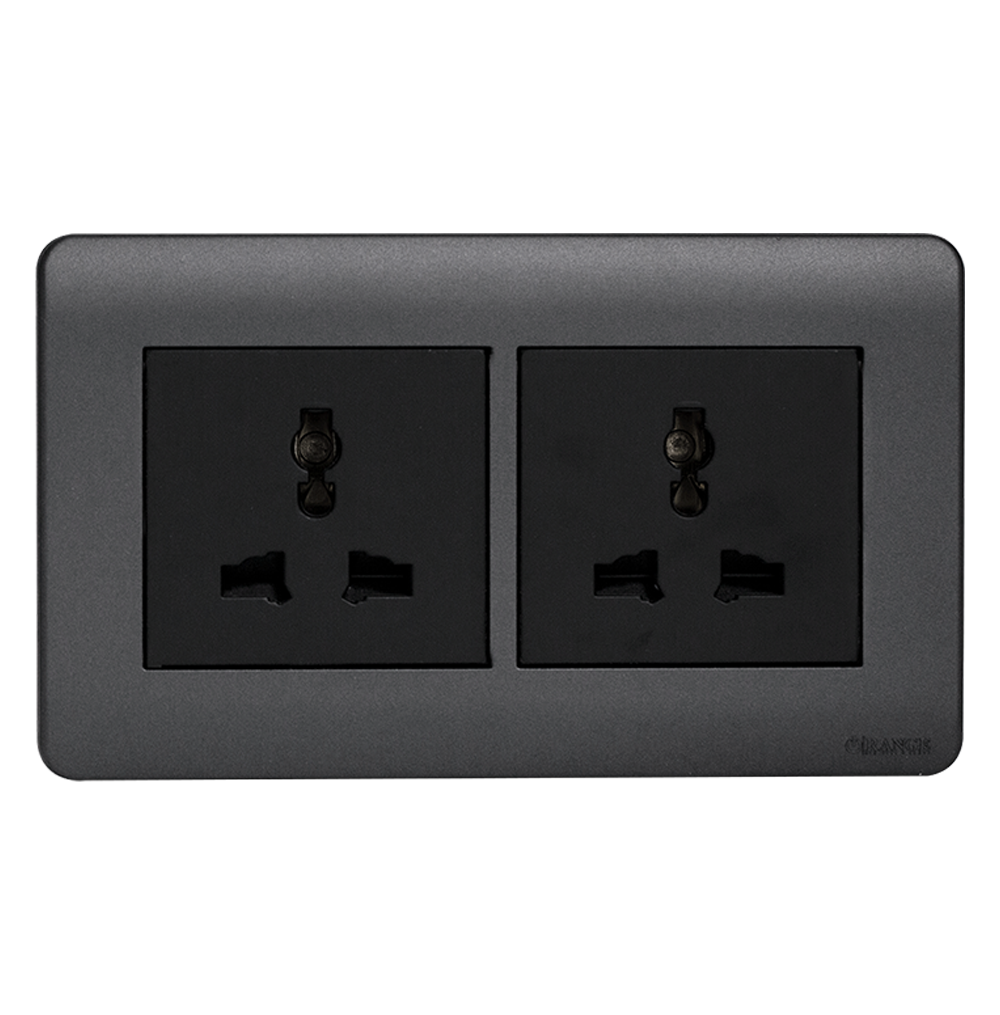 SCINTILLA 13Amp. Twin Multi Unswitched Socket Outlet B/Matte with GM/Matte Surround