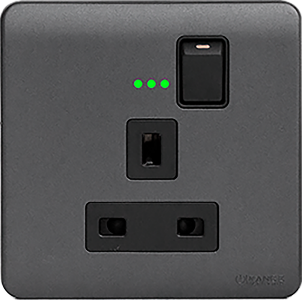 SCINTILLA 13Amp. Single Switched Socket Outlet with Indicator B/Matte with GM/Matte Surround