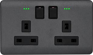 SCINTILLA 13Amp. Twin Switched Socket Outlet with Indicator B/Matte with GM/Matte Surround