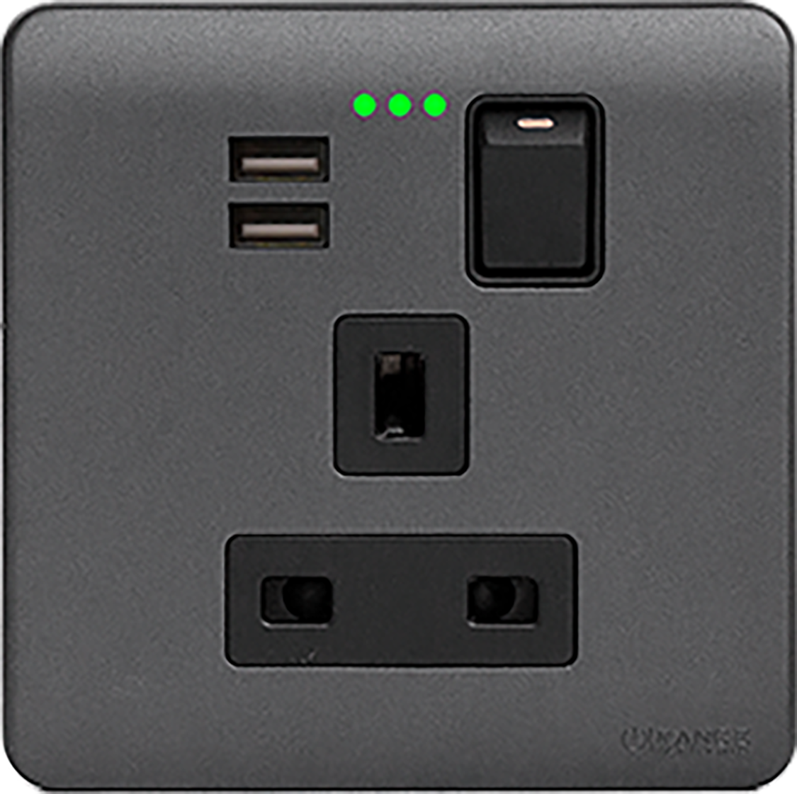 SCINTILLA 13Amp. Single Switched Socket Outlet with Indicator + 3.4Amp. Type-A USB B/Matte with GM/Matte Surround