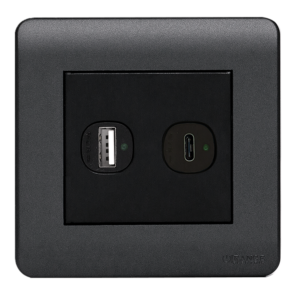 SCINTILLA 2.1Amp Type A + Type-C USB Charger Outlet B/Matte with GM/Matte Surround