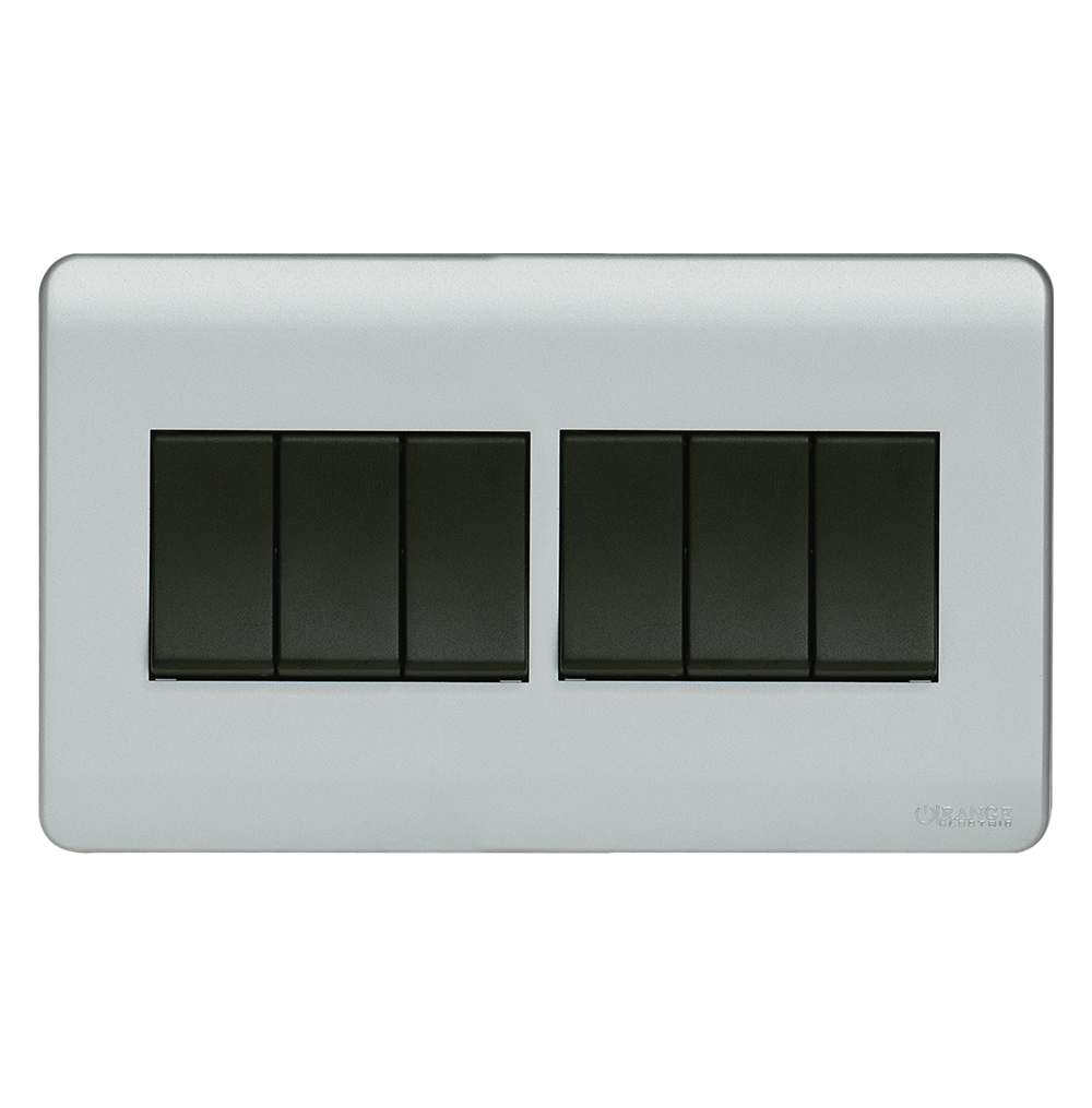 SCINTILLA 16Amp. 6Gang 1Way Switch B/Matte with S/Matte Surround
